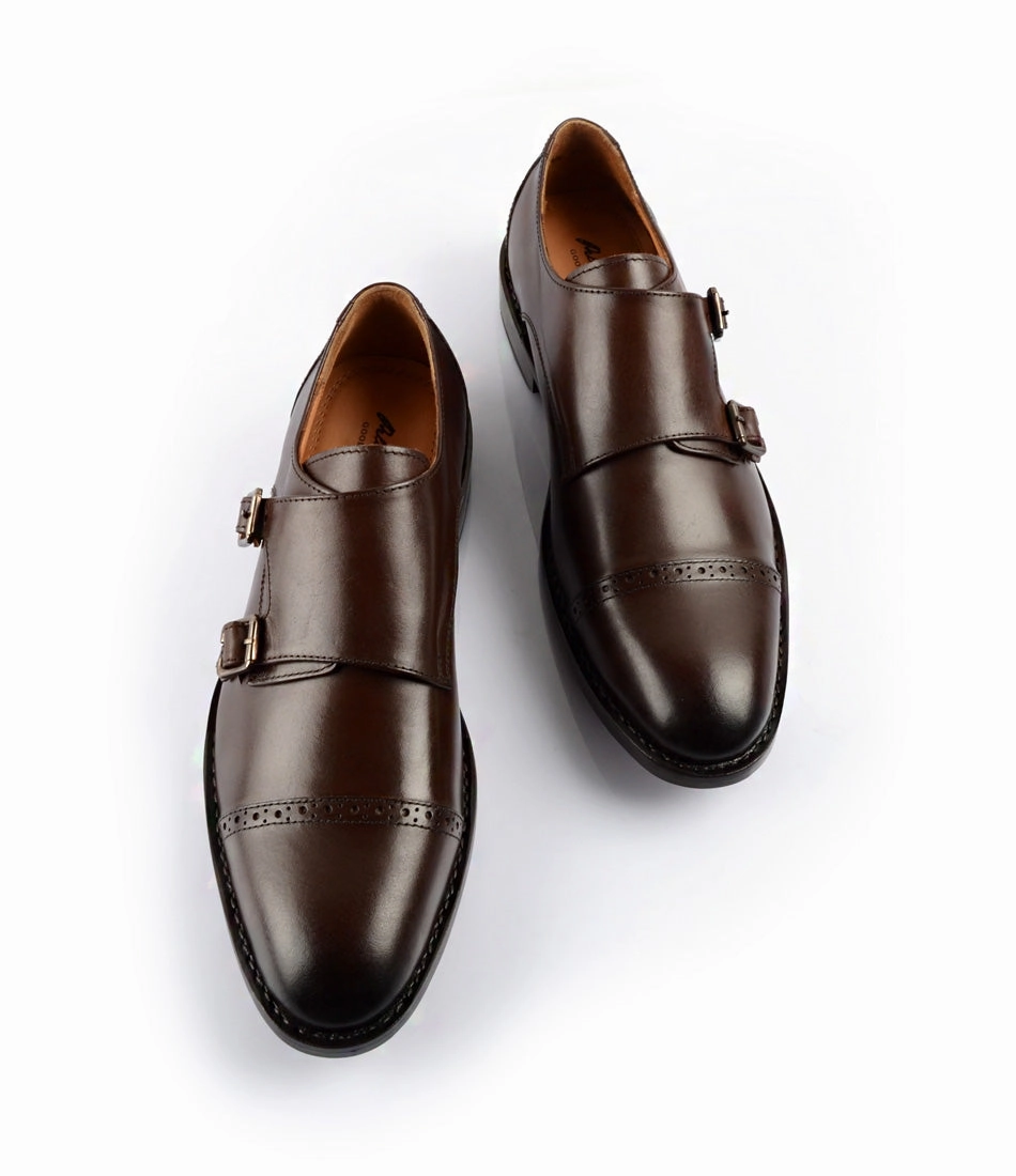 Adelaide Brogue Goodyear Welted - Double Monk Strap - Brown