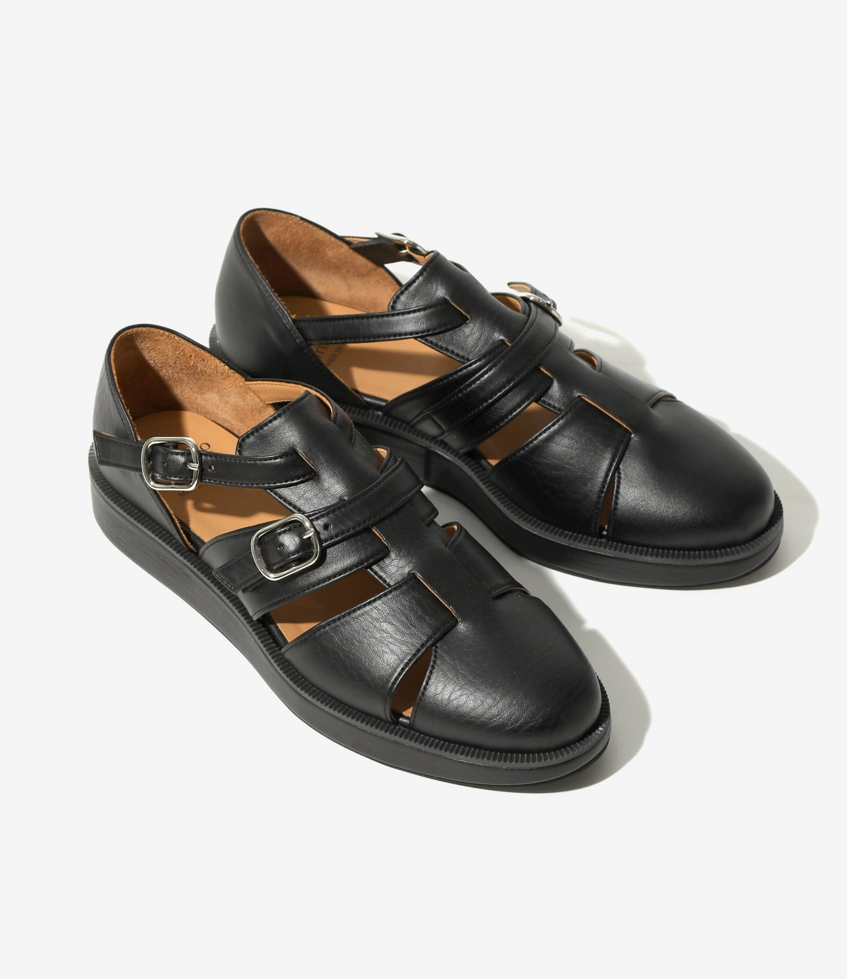 Mary Jane Shoes Two Straps Platform Fisherman Shoes - Black