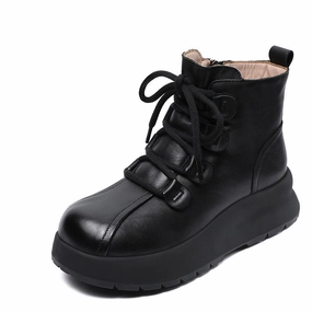 Women Vintage Leather Wool Furred Ankle Snow Boots Ridge Mini Snow Boot