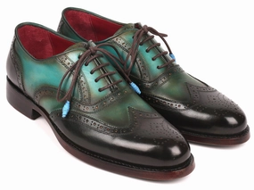 Paul Parkman Wingtip Oxfords Goodyear Welted in Brown and Green Agl Patent Leather Oxfords