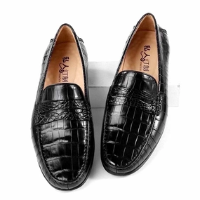 Crocodile Shoes Crocodile Leather Slip On Loafer Shoes Black Wearing Loafers In Winter