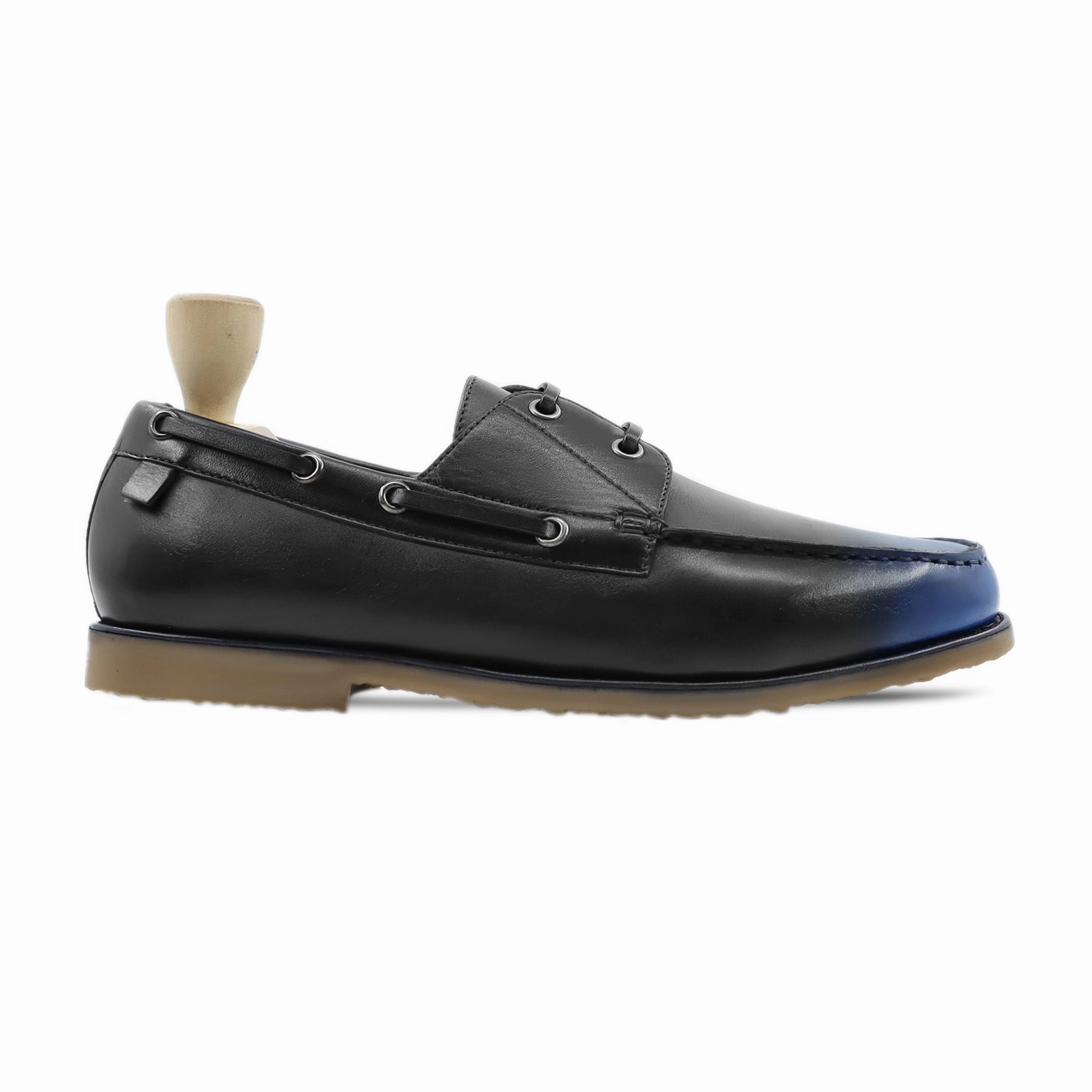 Elblag - Men's Black And Blue Calf Leather Derby Shoe Knitted Derby Shoes