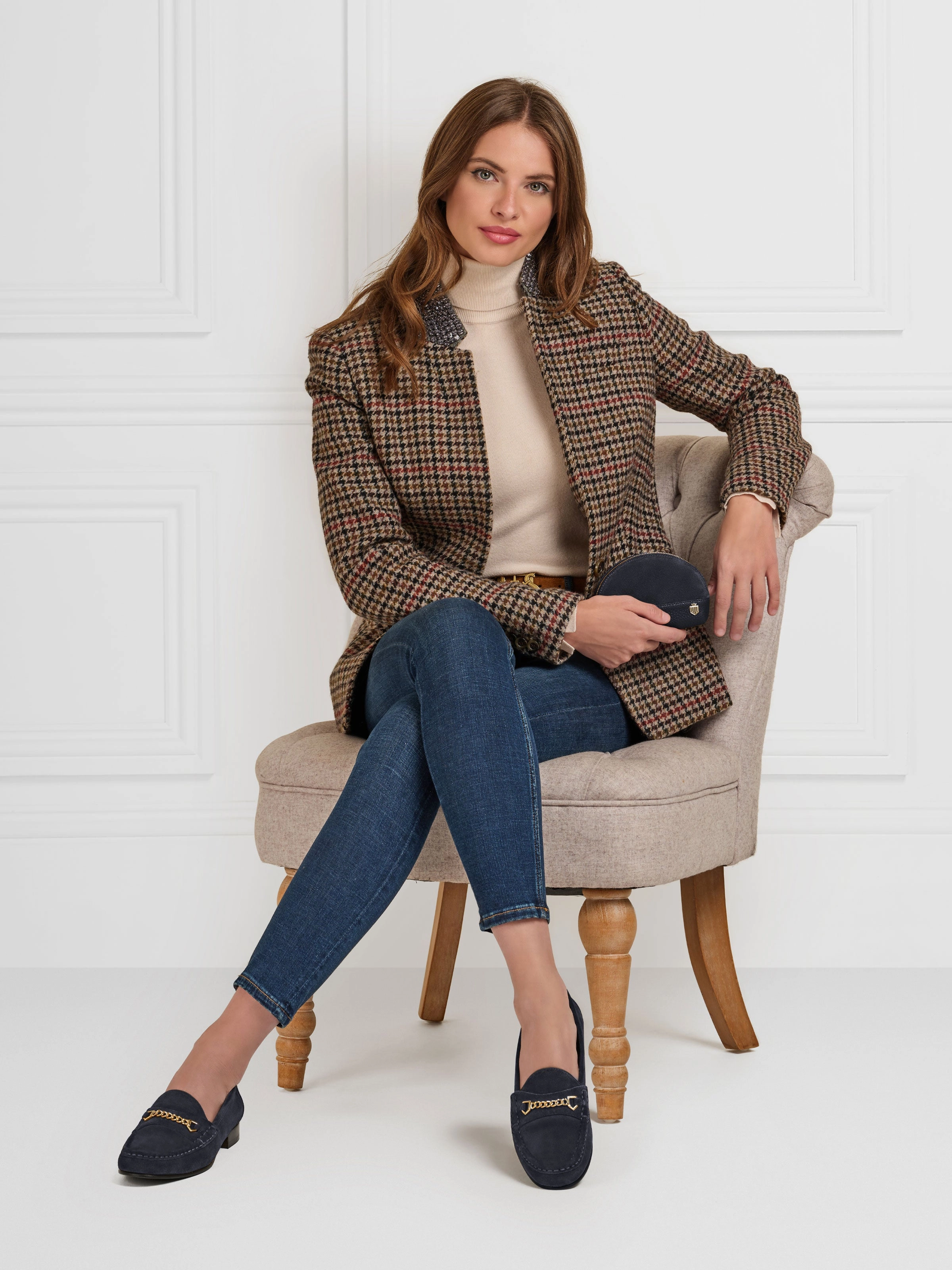 Apsley - Navy Blue Suede Loafers With Gold