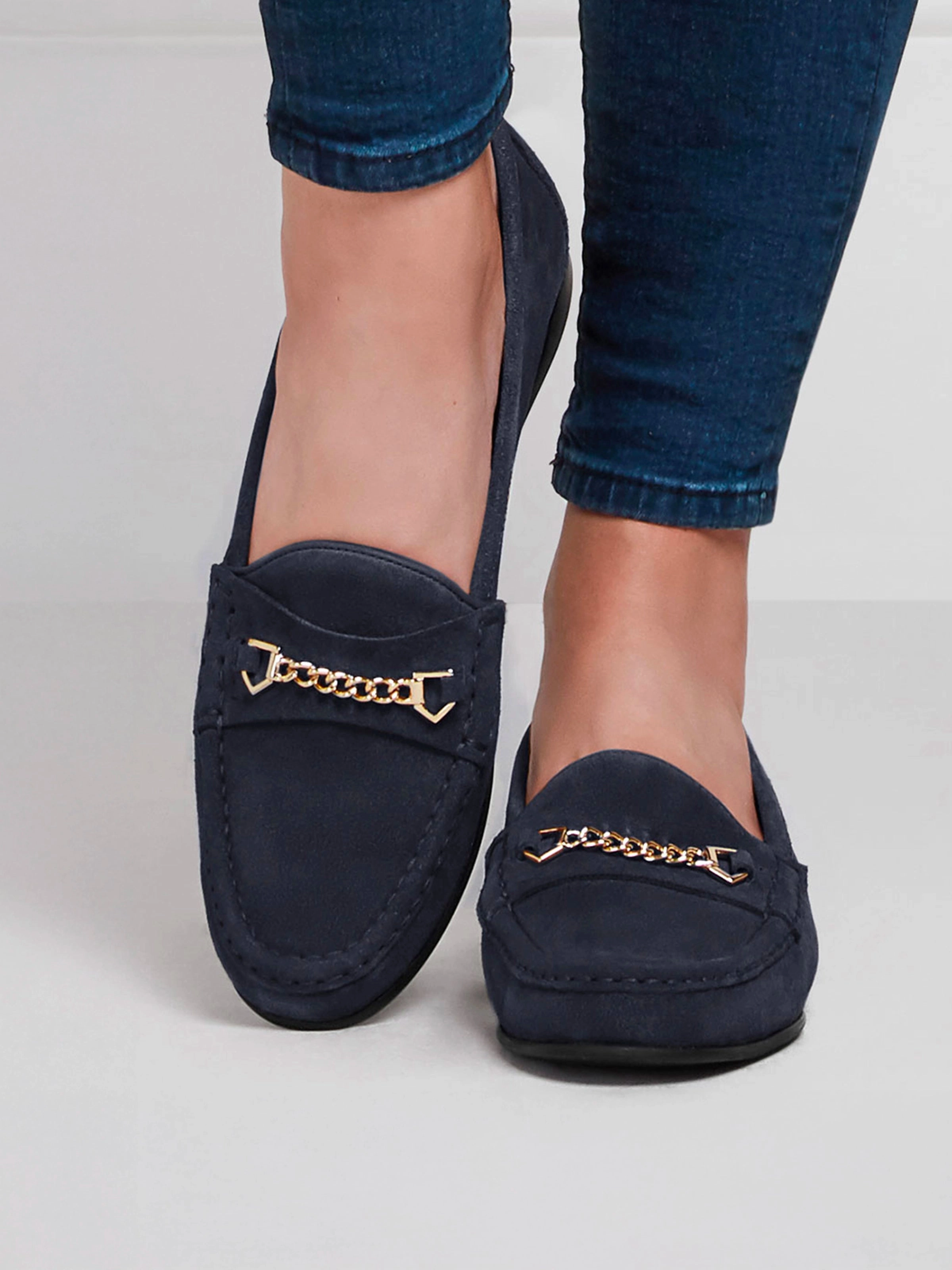 Zebra Print Loafers Apsley - Navy Blue Suede