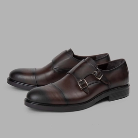BRIO Genuine Leather Cap Toe Double Monk  New Brown Levitate Brogues