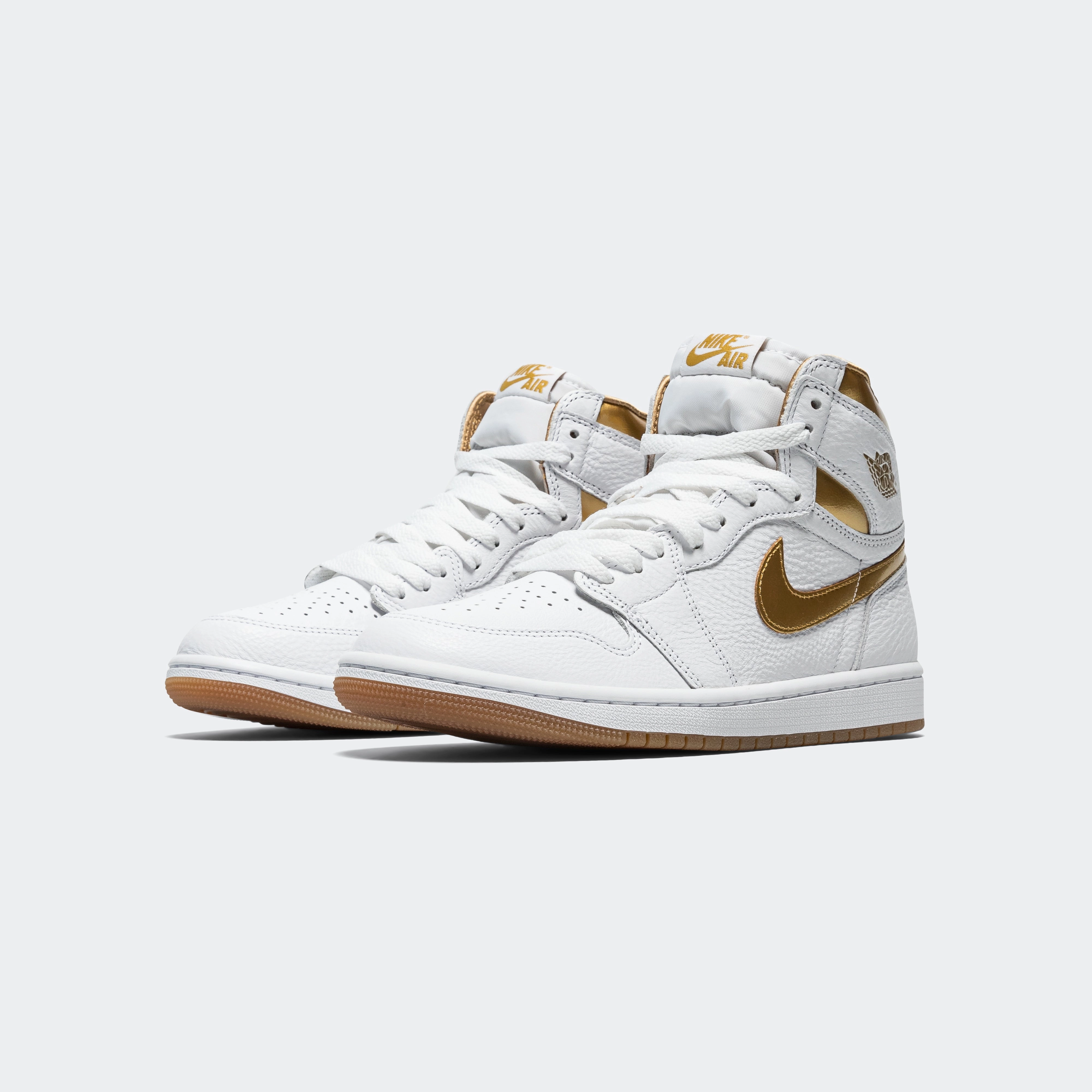 Cheap Youth Basketball Shoes Womens Air Jordan 1 Retro High OG - White/Metallic Gold-Gum Light Brown