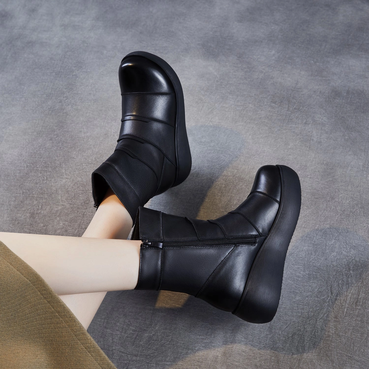 Women's Winter Plain Quilted Leather Snow Boots Mammut Snow Boots