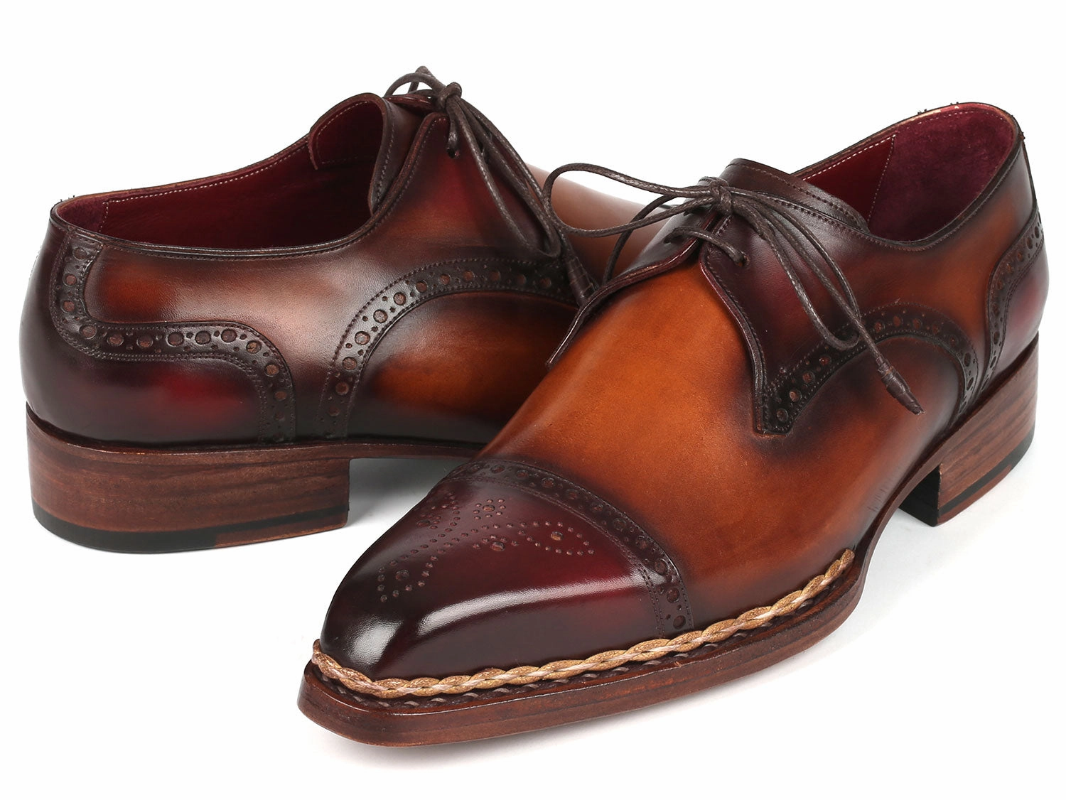 Paul Parkman Norwegian Welted Cap Toe Derby Shoes Bordeaux and Brown (ID#8508-BRW) Brooklyn Derby Shoe