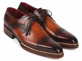 Paul Parkman Norwegian Welted Cap Toe Derby Shoes Bordeaux and Brown (ID#8508-BRW) Leopard Lace Up Shoes