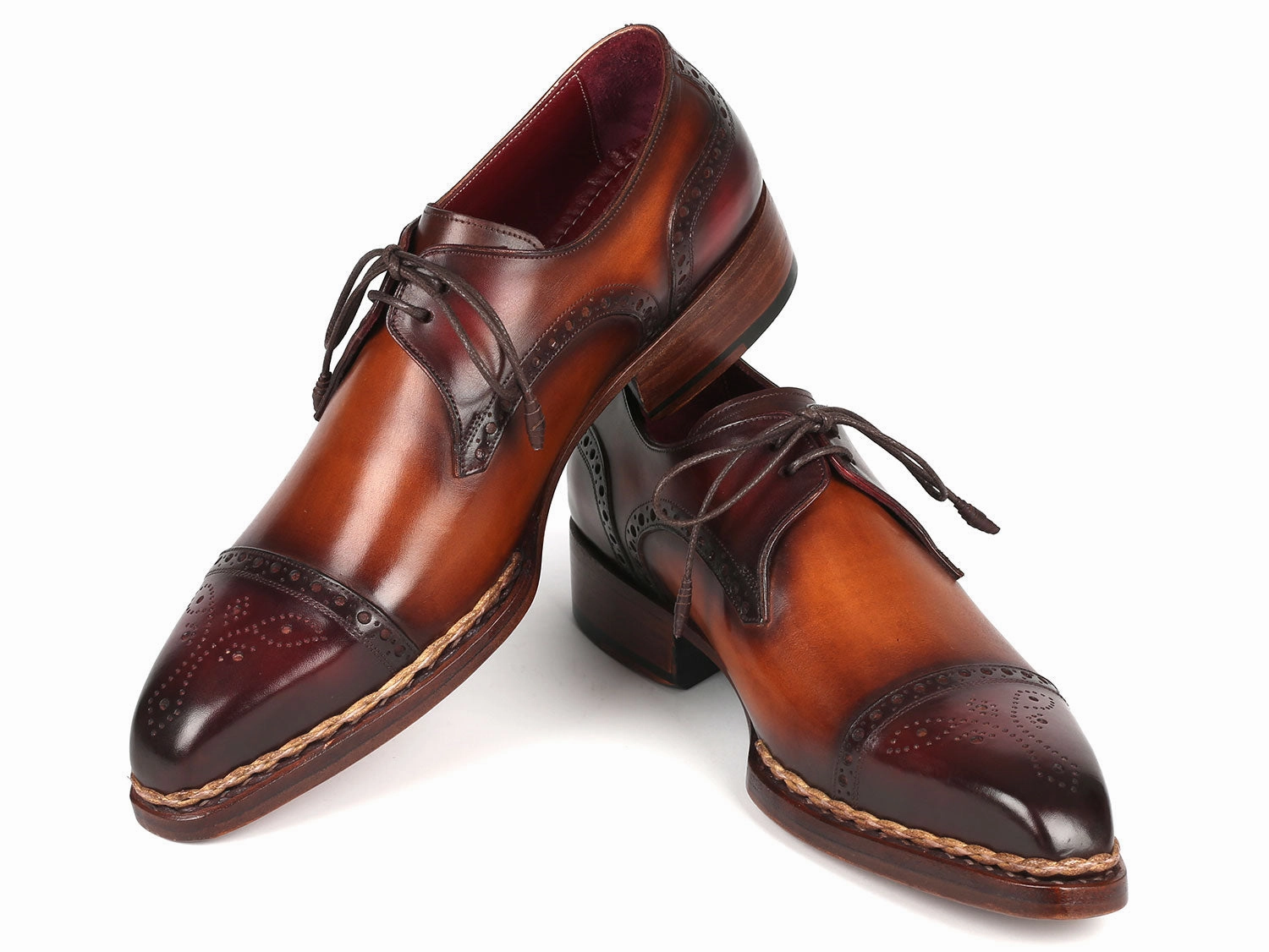 Derby Dress Shoe Paul Parkman Norwegian Welted Cap Toe Derby Shoes Bordeaux and Brown (ID#8508-BRW)