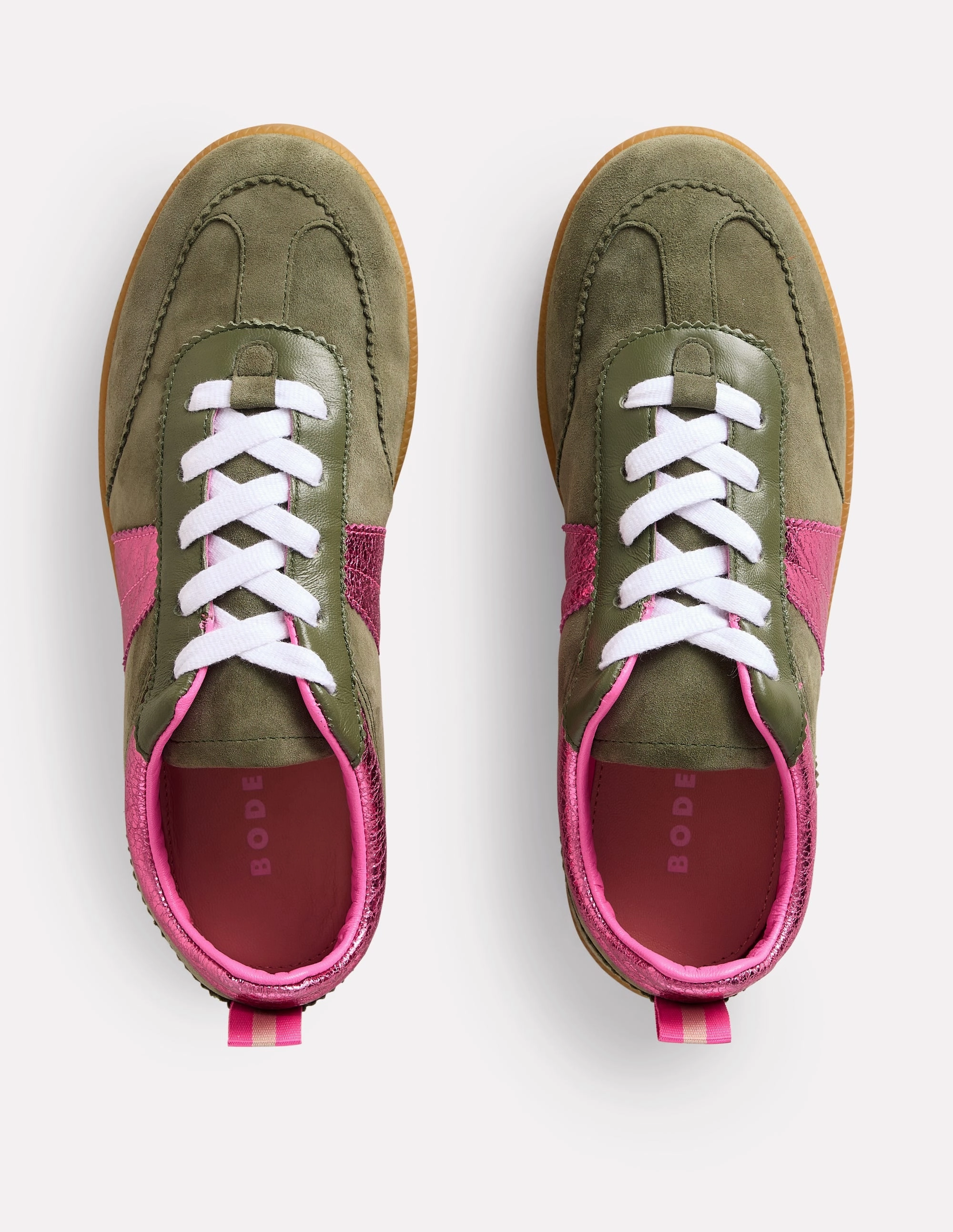 Erin Retro Tennis Trainers-Khaki/Bright Pink Flex Tennis Shoes