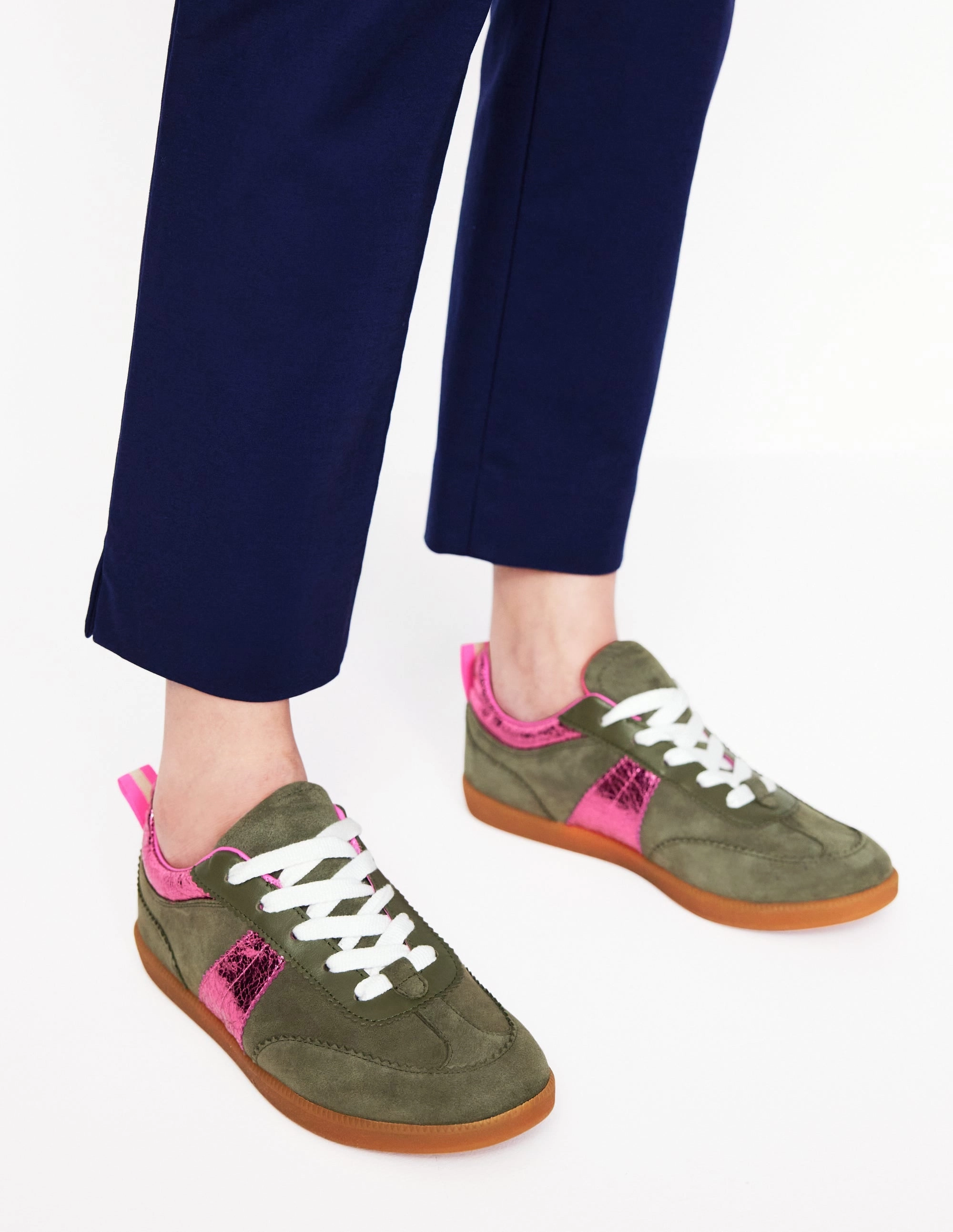 On Cloud Tennis Shoes Sale Erin Retro Tennis Trainers-Khaki/Bright Pink
