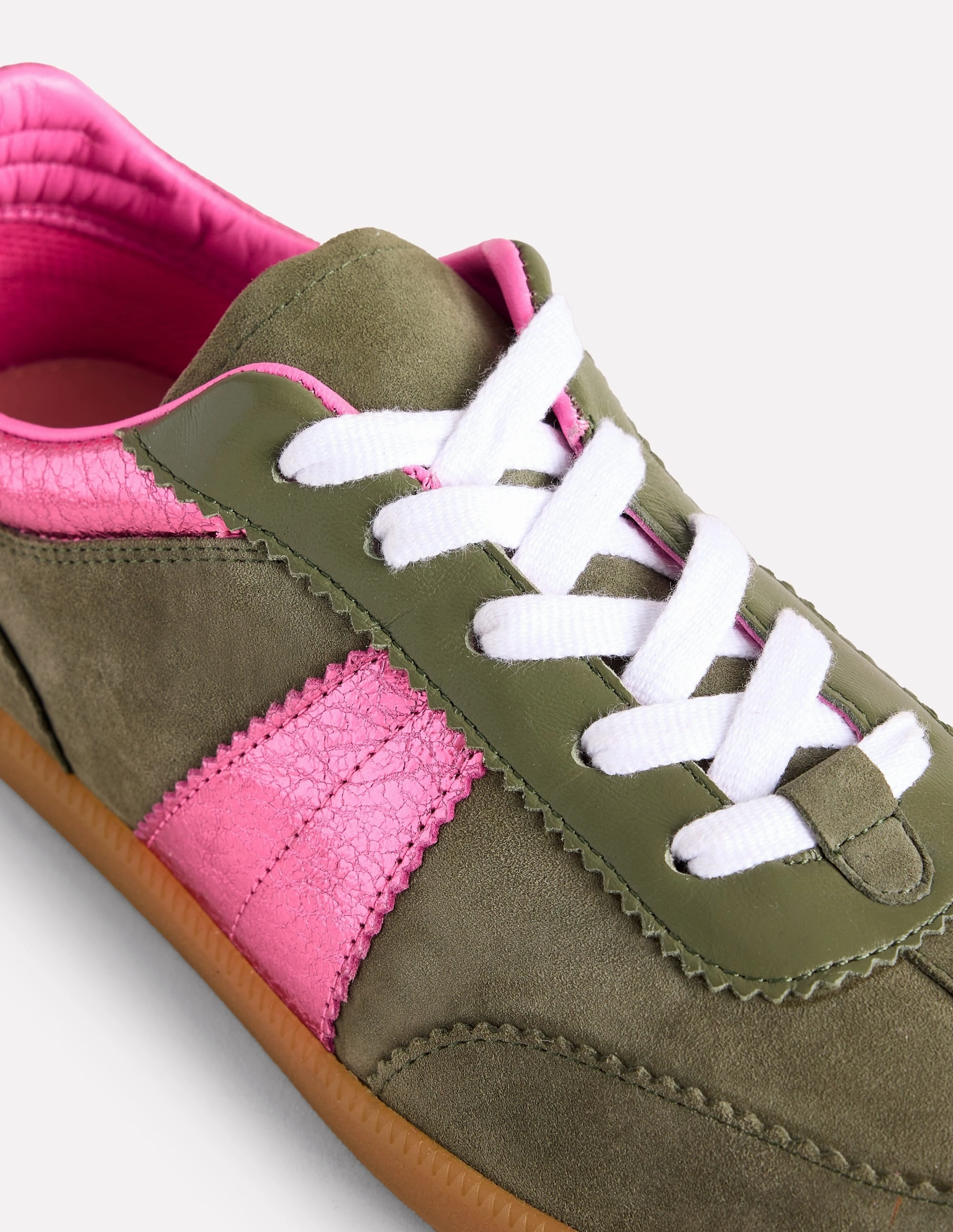 Erin Retro Tennis Trainers-Khaki/Bright Pink Champs Tennis Shoes