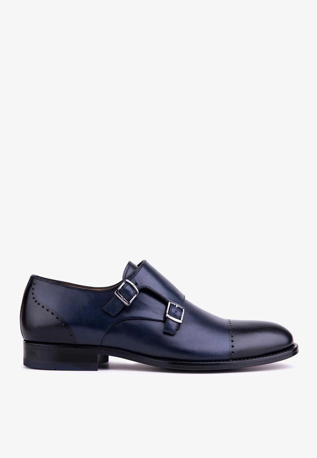 Mary Jane Brogue Heels Esquire Double Monk Strap Leather Navy Black Cap Toe Shoes