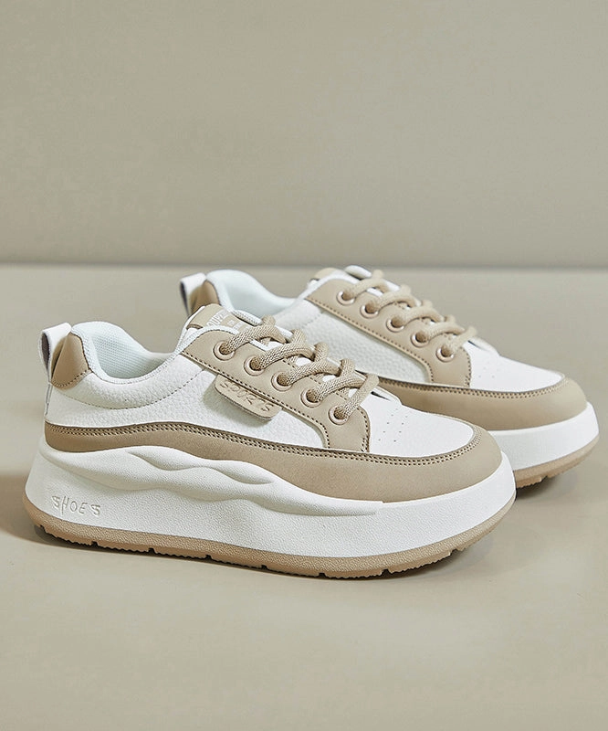 Casual White Splicing Lace Up Platform High Wedge Heels Shoes JJ029