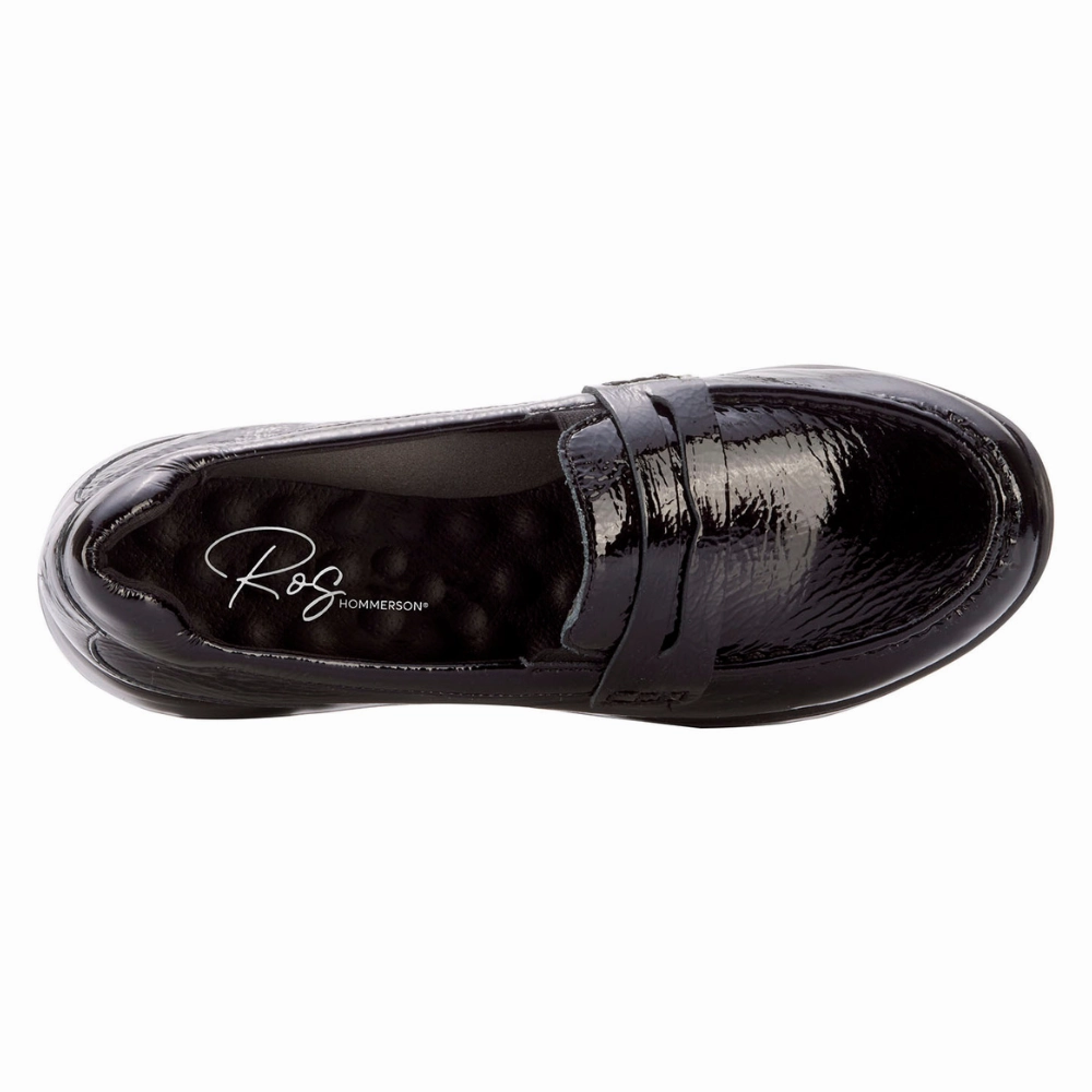 Ros Hommerson Dannon Black Crinkle Patent Loafer (Women's)