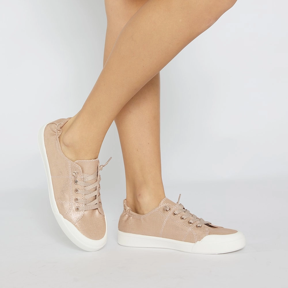 Italian Leather Casual Shoes Switch Sneaker in Rose Gold Canvas