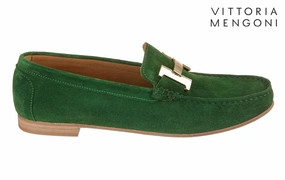 Vm Herrara Green Wedge Heel Loafers