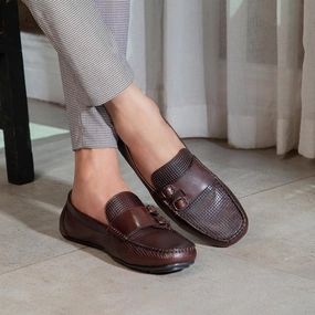 The Yosa Brown Men's Double Monk Shoes Tresmode Brogue Tan Shoes