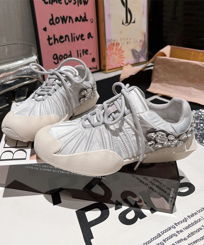 Flat Lace Pink Women Splicing Canvas Zircon Shoes Up For Men Shoes Casual