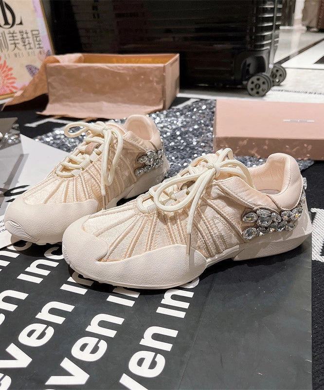 Flat Lace Pink Women Splicing Canvas Zircon Shoes Up For Full White Casual Shoes