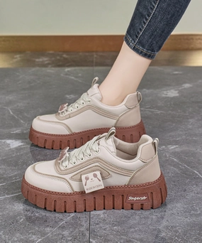 Flat Platform Khaki Feet Splicing Up Beige Shoes Lace T Bar And Mary Jane Shoes