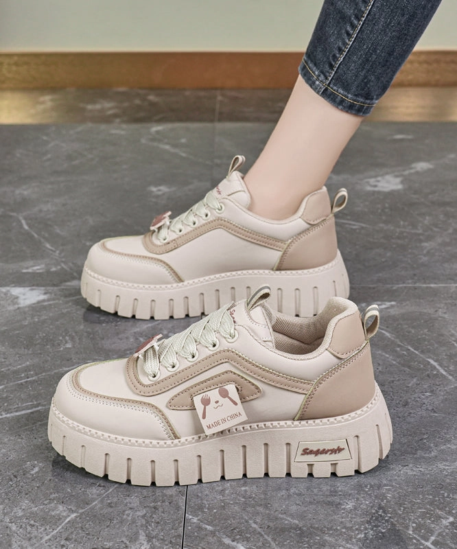 Flat Platform Khaki Feet Splicing Up Beige Shoes Lace Armani Shoes Mary Janes
