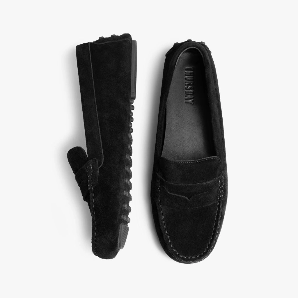 Ladies Leather Loafers Driving Loafer | Black Suede