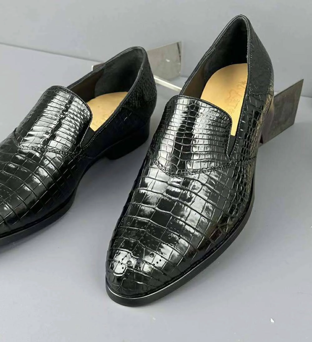 Crocodile Shoes Genuine Crocodile Skin Leather Classic Fashion Brogue Slip On Driving Loafers Best Loafers To Wear With Jeans