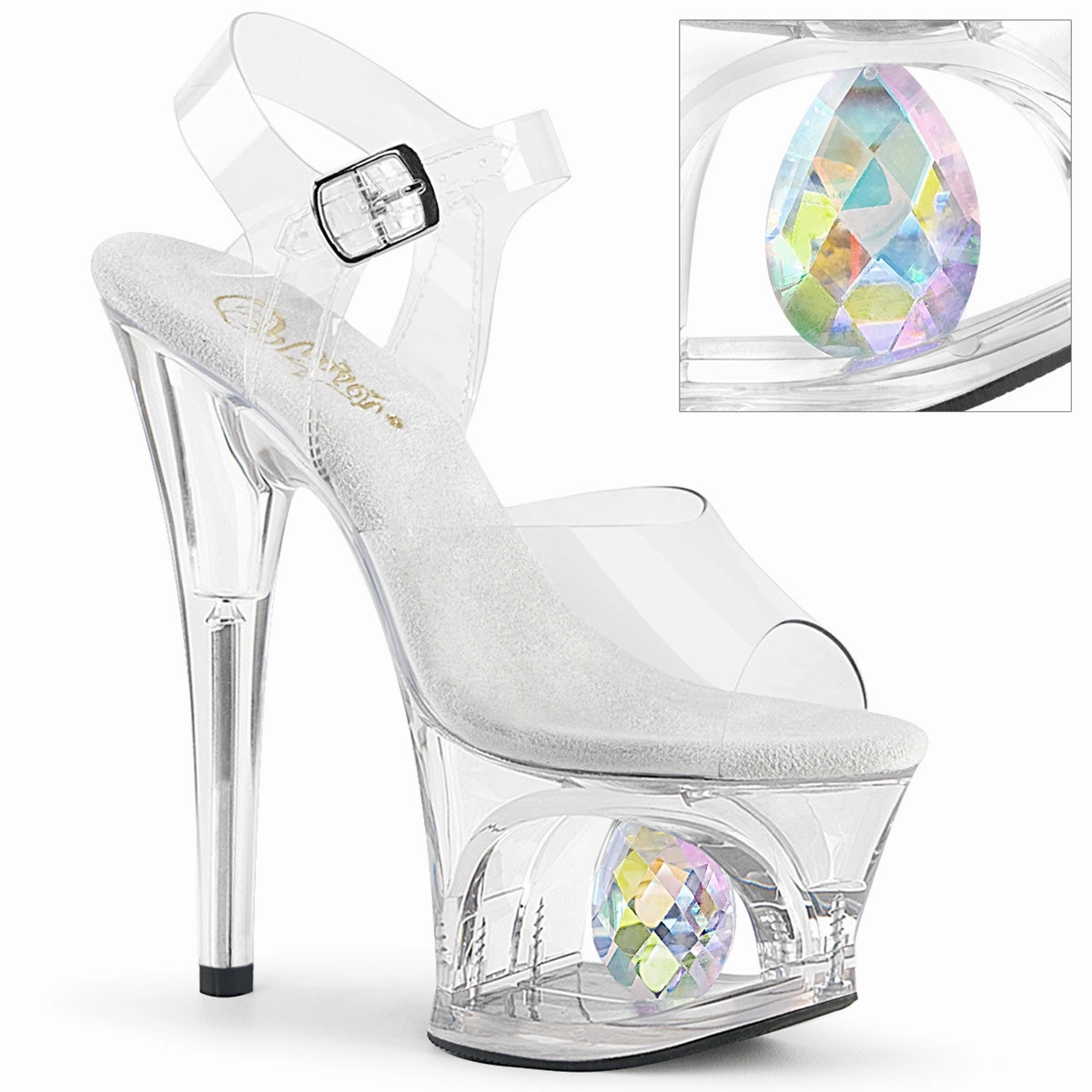 Mary Jane Dancing Shoes 7 " Cut-out Platform With Teardrop Crystal (MOON-708DIA)