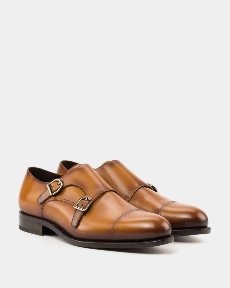 Shoes With Brogues Francis Cognac Calf Double Monk