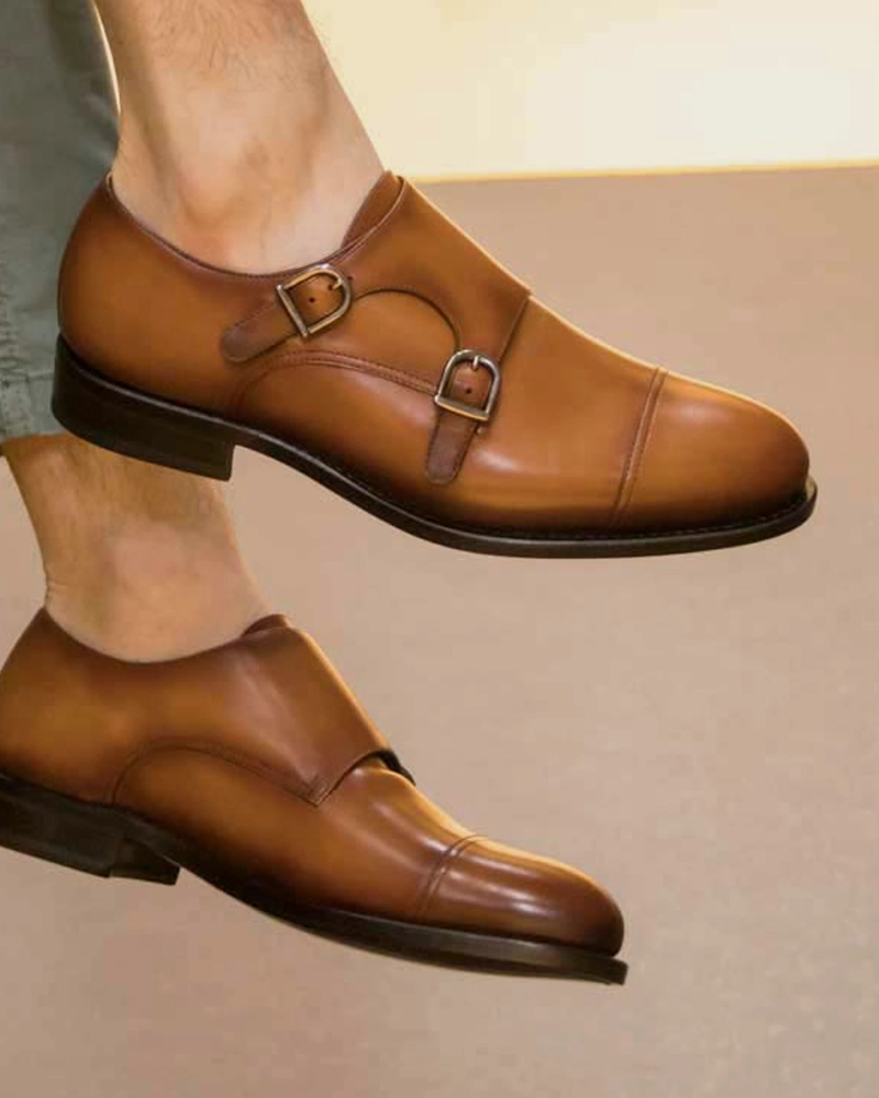 Brogue Shoes White Sole Francis Cognac Calf Double Monk