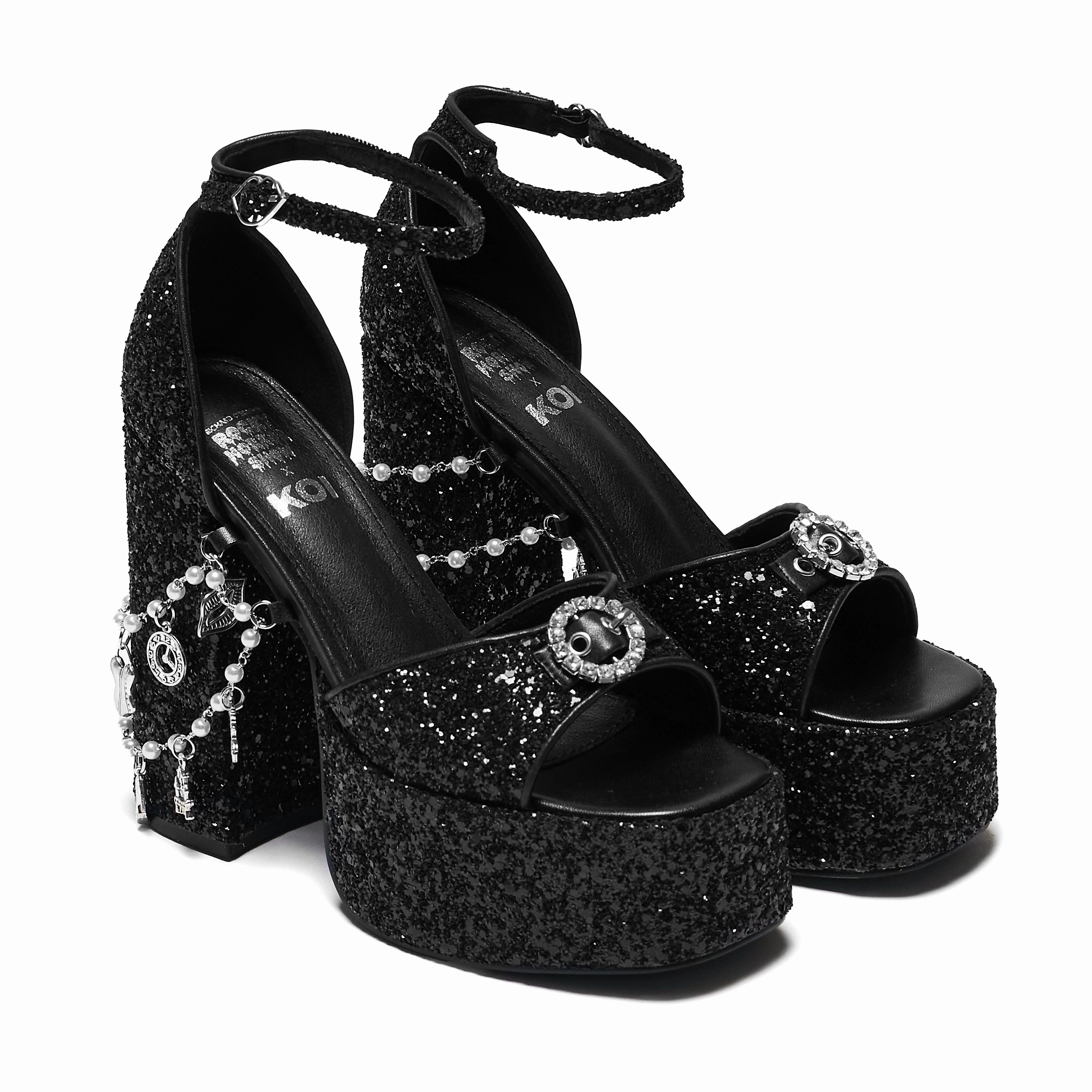 Frank N Furter Charm Heels - Black Prada Patent Leather Mary Jane Pumps Shoes
