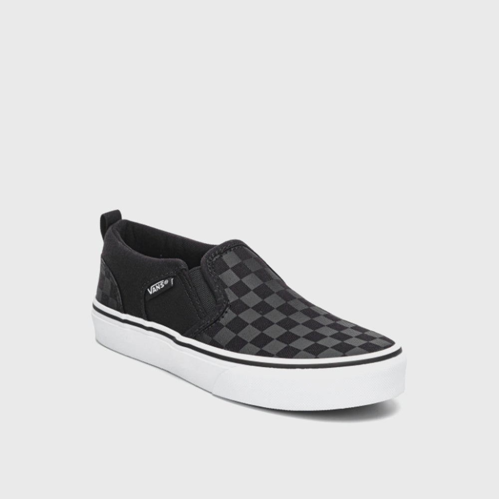 Slip On Western Work Boots Vans Kids Asher Checker Sneakers Grey