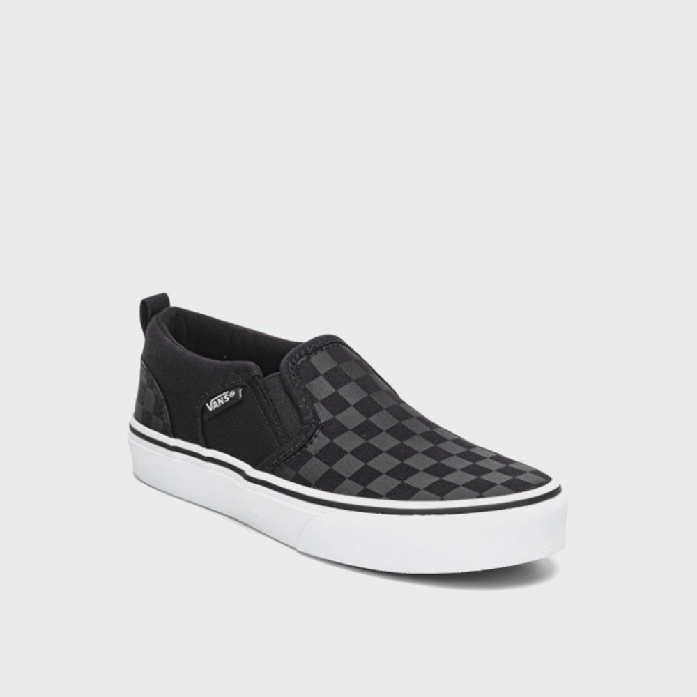 Vans Kids Asher Checker Sneakers Grey Slip On Military Boots
