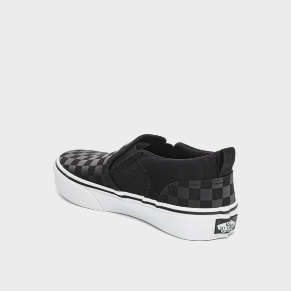 Vans Kids Asher Checker Sneakers Grey Christmas Slip On Shoes