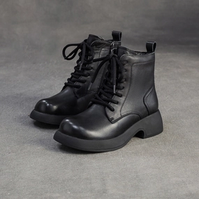 Snow Boots For Plantar Fasciitis Women's Minimalist Plain Leather Woolen Snow Boots