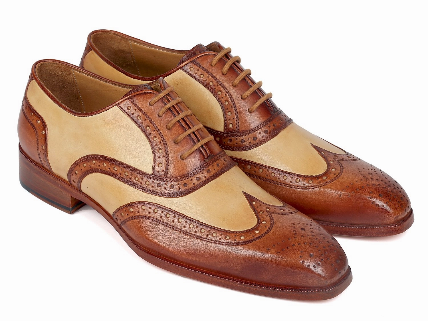 Paul Parkman Brown and Beige Dual Tone Oxfords (ID#224BJ57) Derby Low Height Casual Oxfords