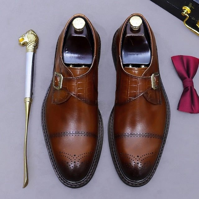 Genuine Shoes- Dress Leather Strap Black Men's First Monk