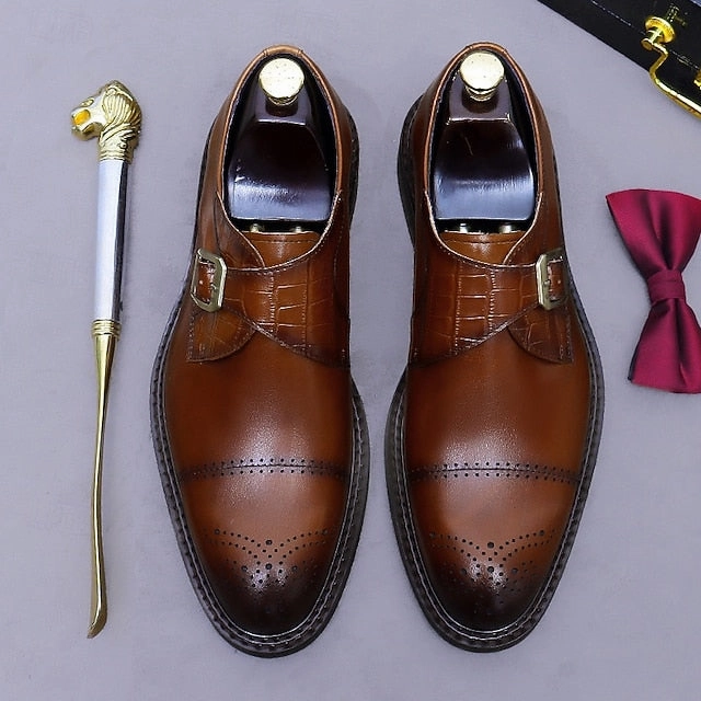 Genuine Shoes- Dress Leather Strap Black Men's First Monk