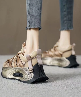 Gold Flat Shoes For Platform Genuine Leather 2024 Splicing Cross Strap DD1023 Travel Active Mary Jane Shoes