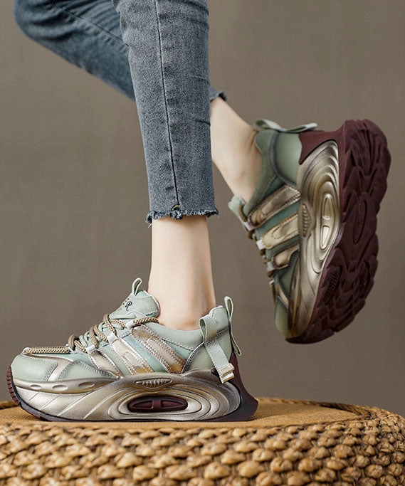 Mary Janes Shoes Fashion Gold Flat Shoes For Platform Genuine Leather 2024 Splicing Cross Strap DD1023