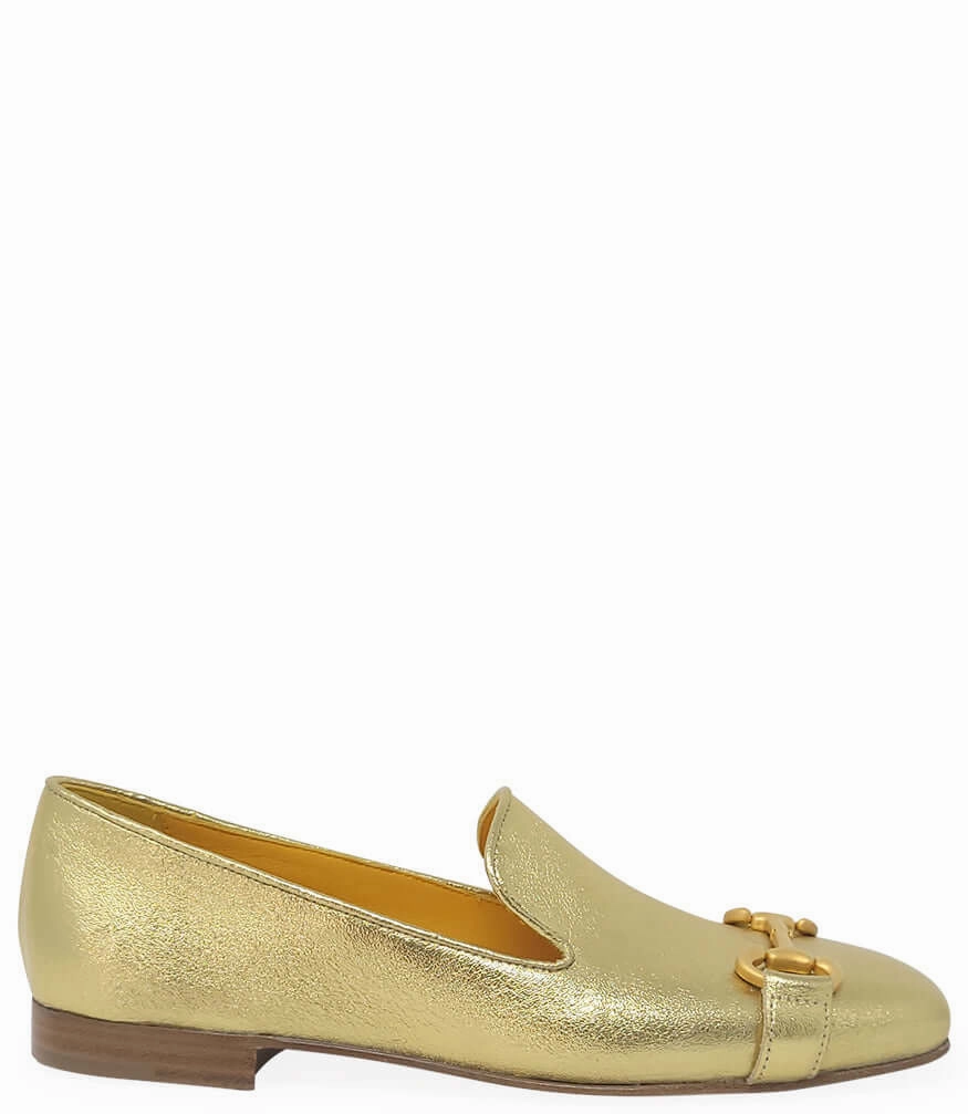 New Loafers Gold Leather  Square Toe Loafer