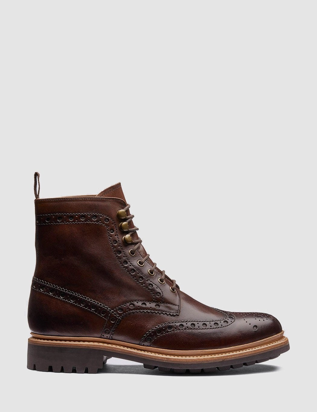 Grenson Fred Brogue Boot - Dark Brown Heels And Brogues