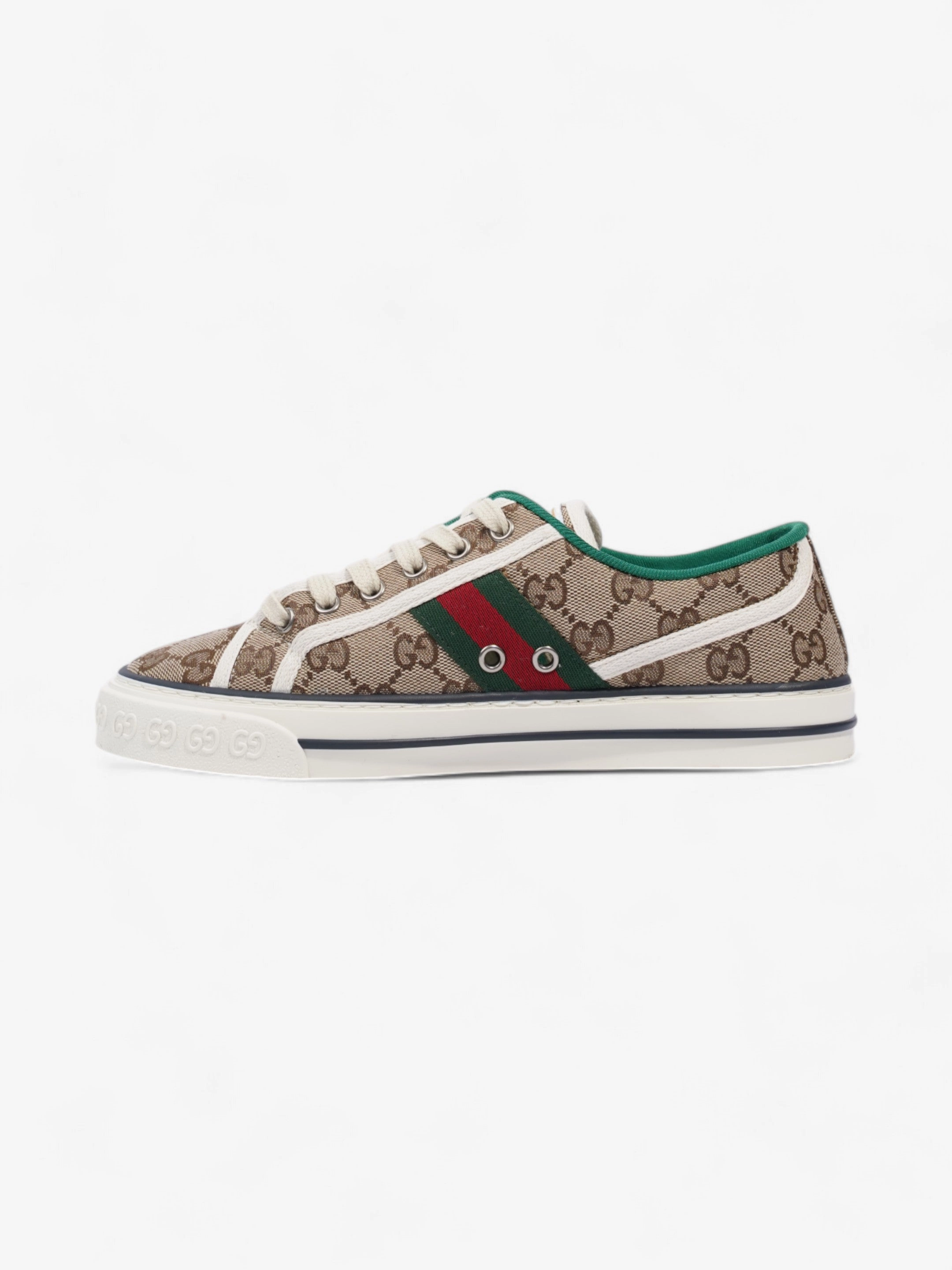 Bottega Tennis Shoes Gucci GG Tennis 1977 Sneakers Beige  / White / Green Canvas EU 38 UK 5