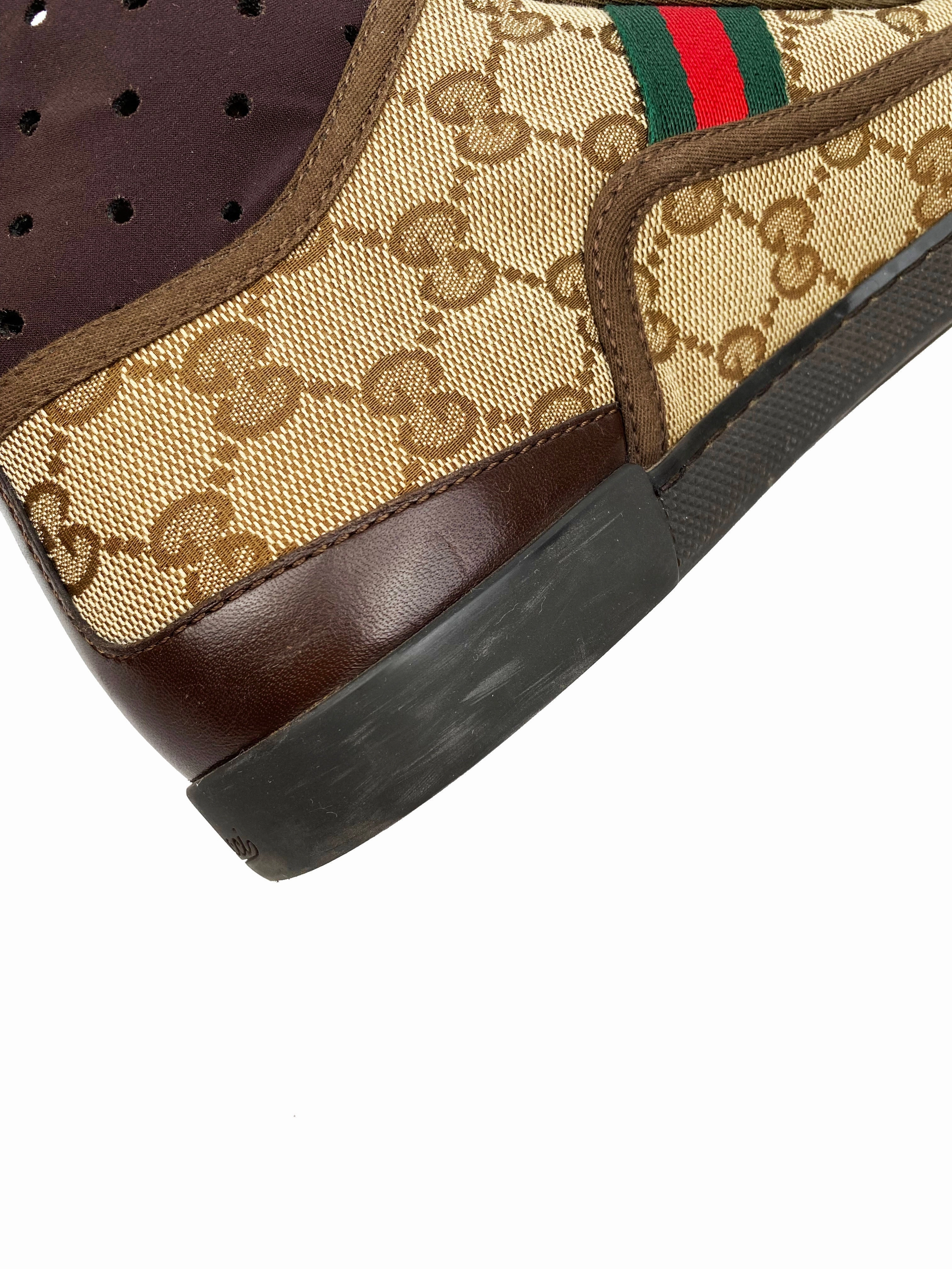 Flat Business Casual Shoes Gucci Monogram Cannes High-Top Sneakers 38