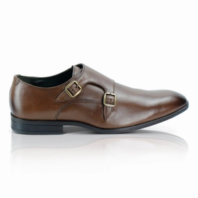 Bourne Leather Double Monk Strap Shoes  - Brown Brown Semi Brogues
