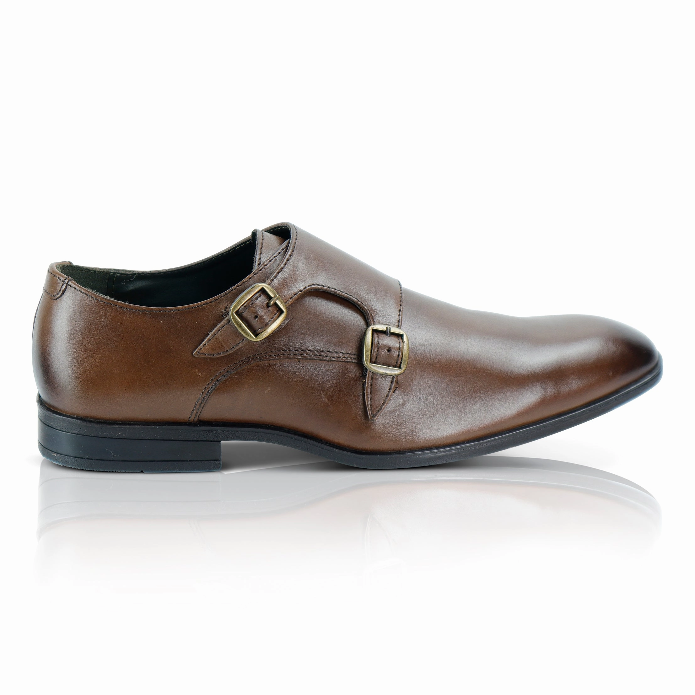 Bourne Leather Double Monk Strap Shoes  - Brown High Heeled Brogues