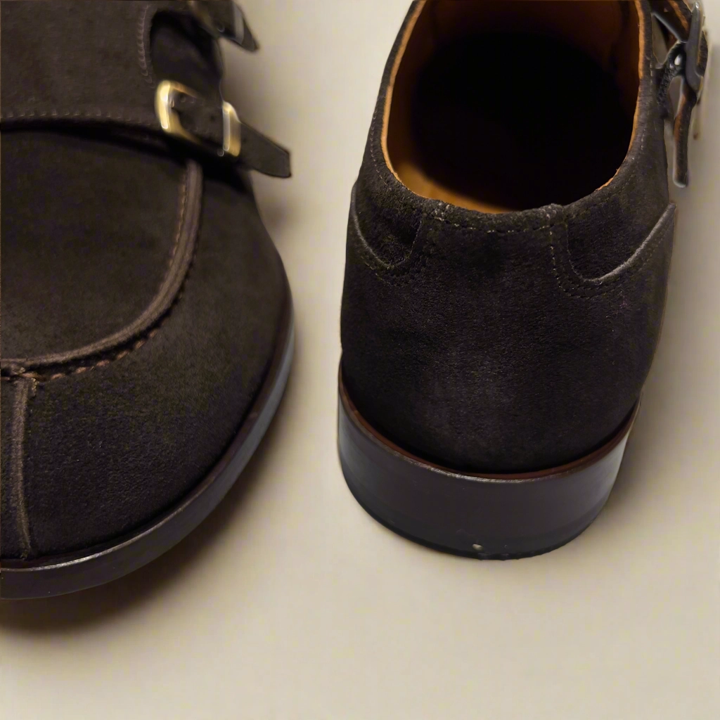 Handcrafted Brown Suede Double Monk Strap Shoe American Brogue