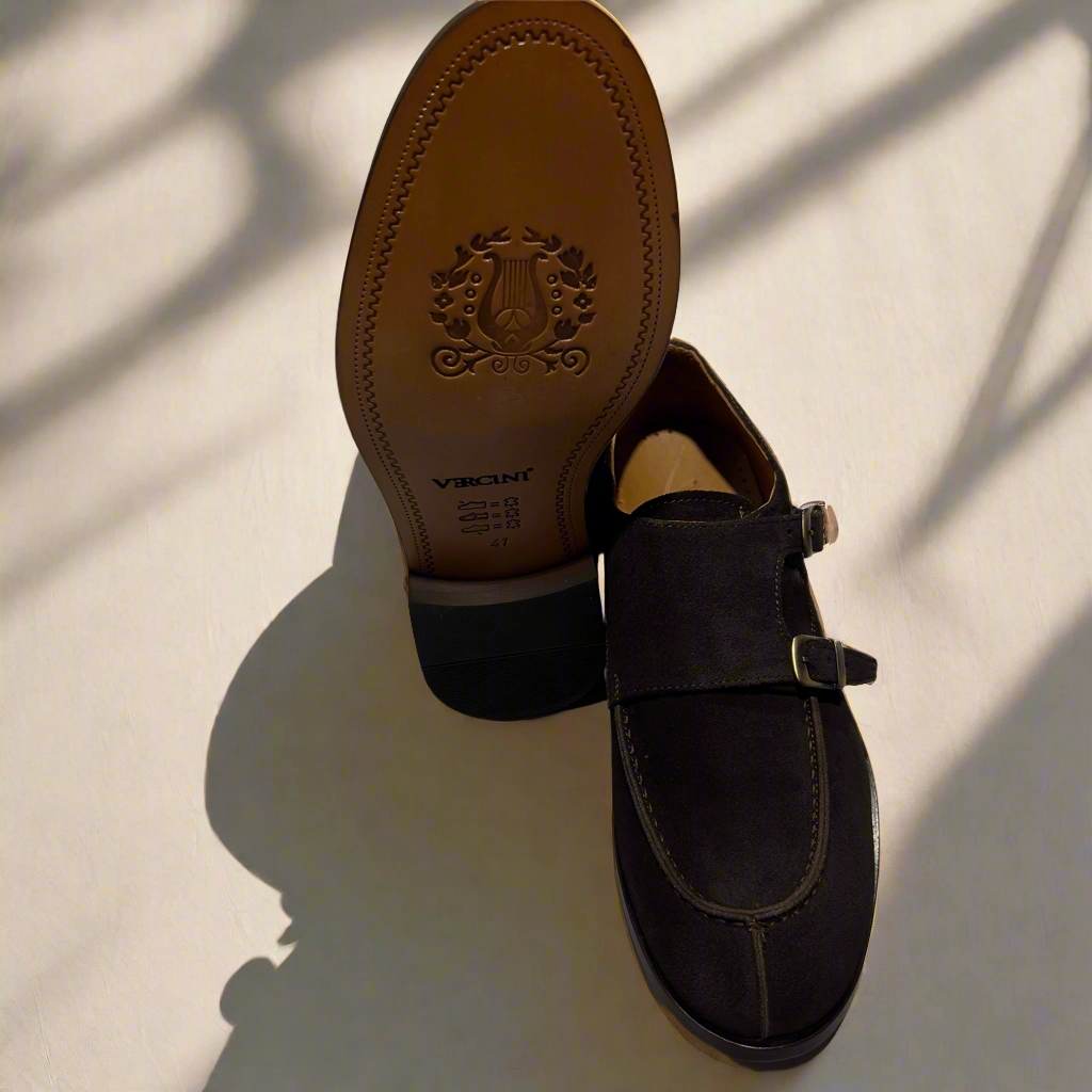 Handcrafted Brown Suede Double Monk Strap Shoe Brogues City